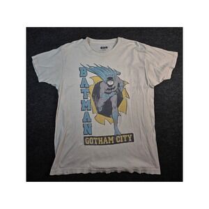 Batman Mens Cream Gotham City Graphic T Shirt Short Sleeve Superhero Tee Size L